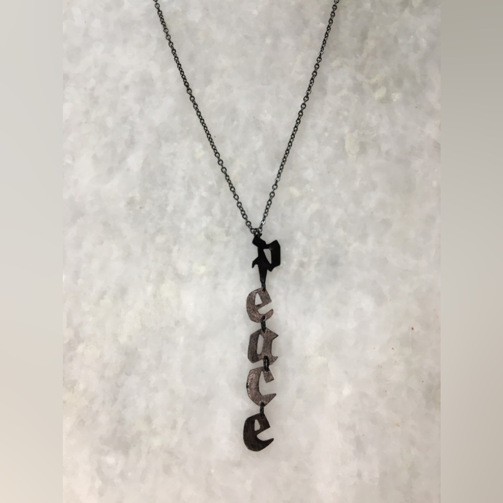 Peace Necklace Handcrafted Brass 16-18 inches long - Picture 3 of 16